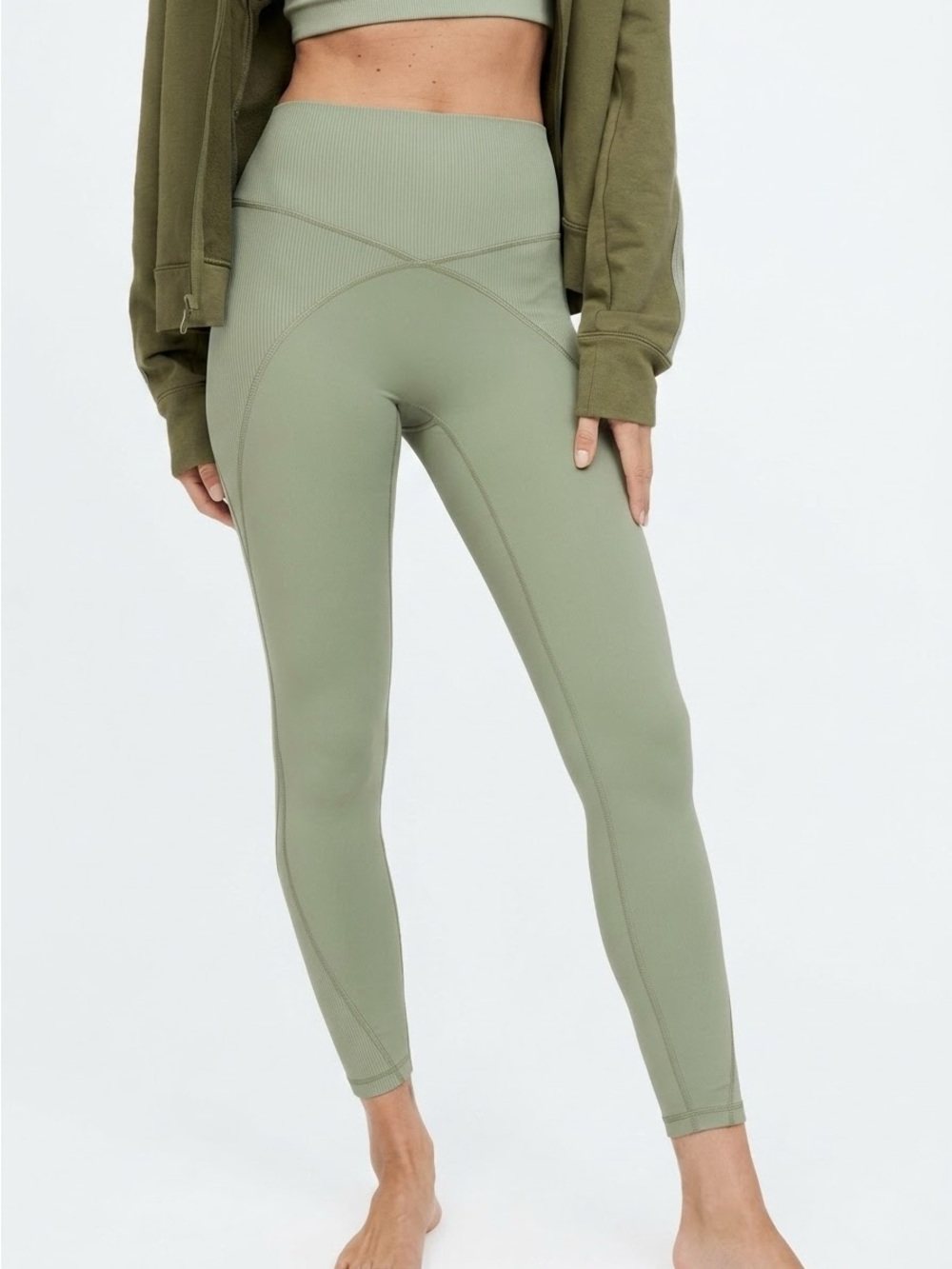Aerie Offline Goals 7/8 Hi-Rise Green Leggings Ribbed Textured Size XS